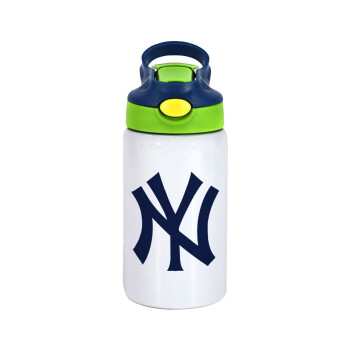 New York , Children's hot water bottle, stainless steel, with safety straw, green, blue (350ml)