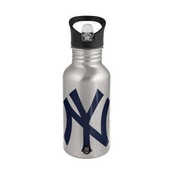 New York , Water bottle Silver with straw, stainless steel 500ml