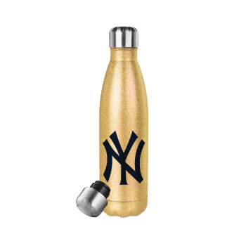 New York , Glitter gold stainless steel thermos bottle, double-walled, 500ml