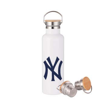 New York , Stainless steel White with wooden lid (bamboo), double wall, 750ml