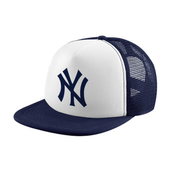 New York , Adult Soft Trucker Hat with Dark Blue/White Mesh (POLYESTER, ADULT, UNISEX, ONE SIZE)