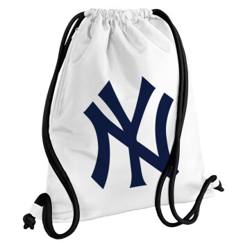 New York , Τσάντα πλάτης πουγκί GYMBAG λευκή, με τσέπη (40x48cm) & χονδρά κορδόνια