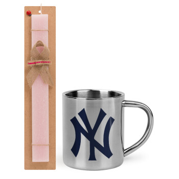 New York , Easter Set, metallic thermal cup (300ml) & aromatic flat Easter candle (30cm) (PINK)