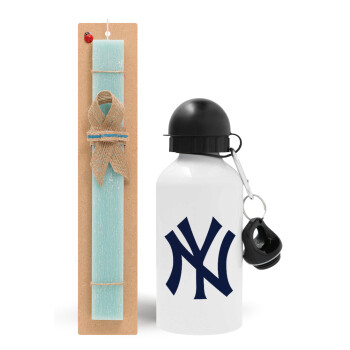 New York , Easter Set, metallic aluminum water bottle (500ml) & scented flat candle (30cm) (TURQUOISE)