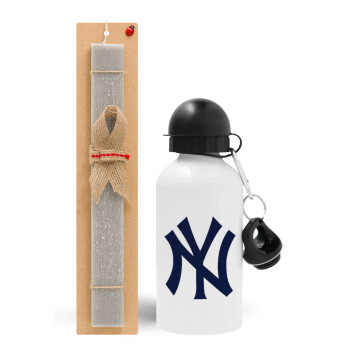 New York , Easter Set, metallic aluminum water bottle (500ml) & aromatic flat Easter candle (30cm) (GRAY)