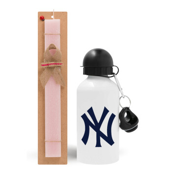 New York , Easter Set, metallic aluminum bottle (500ml) & aromatic flat Easter candle (30cm) (PINK)