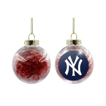 New York , Transparent Christmas tree ball ornament with red filling 8cm