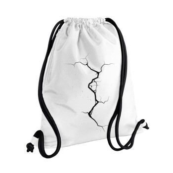 Cracked, Τσάντα πλάτης πουγκί GYMBAG λευκή, με τσέπη (40x48cm) & χονδρά κορδόνια