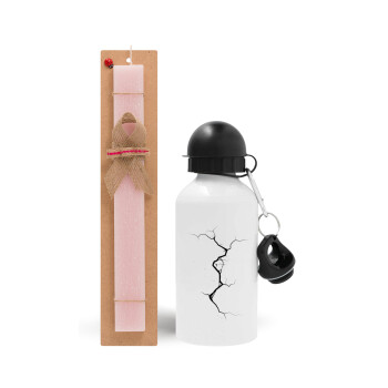 Cracked, Easter Set, metallic aluminum bottle (500ml) & aromatic flat Easter candle (30cm) (PINK)