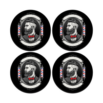 Barber shop, SET of 4 round wooden coasters (9cm)