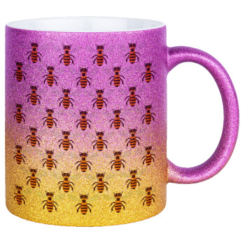 Bee, Κούπα Χρυσή/Ροζ Glitter, κεραμική, 330ml