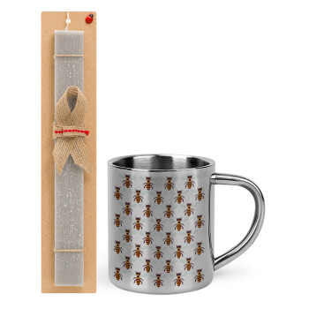 Bee, Easter Set, metallic thermal cup (300ml) & Easter aromatic flat candle (30cm) (GRAY)