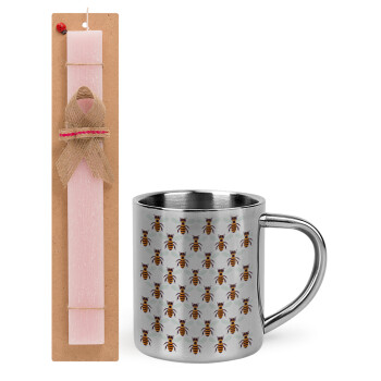 Bee, Easter Set, metallic thermal cup (300ml) & aromatic flat Easter candle (30cm) (PINK)