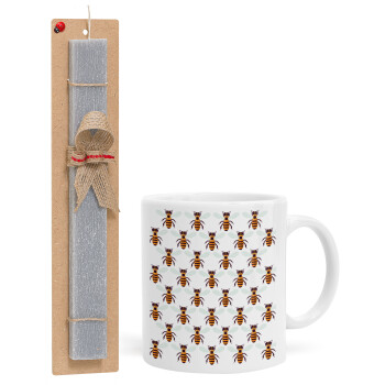 Bee, Easter Set, Ceramic Cup (330ml) & Easter aromatic flat candle (30cm) (GRAY)