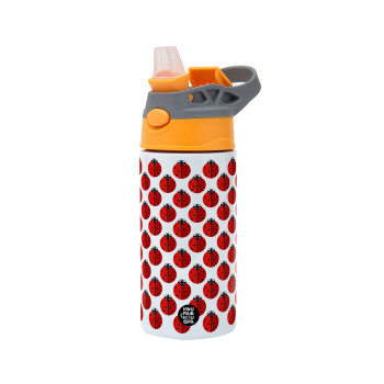 Coccinella, Children's hot water bottle, stainless steel, with safety straw, Orange/Grey (360ml) BPA-FREE