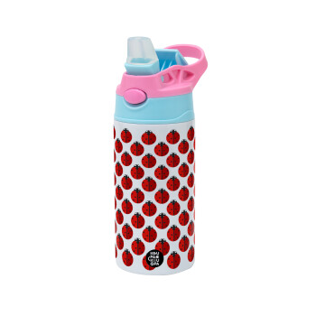 Coccinella, Children's hot water bottle, stainless steel, with safety straw, Pink/BlueCiel (360ml) BPA FREE