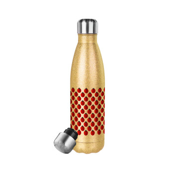 Coccinella, Glitter gold stainless steel thermos bottle, double-walled, 500ml