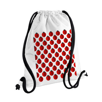 Coccinella, Τσάντα πλάτης πουγκί GYMBAG λευκή, με τσέπη (40x48cm) & χονδρά κορδόνια