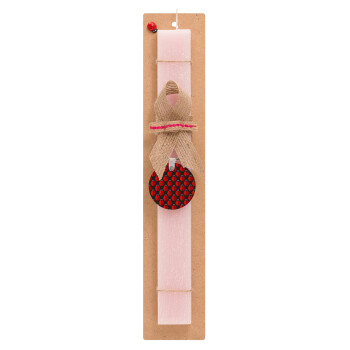 Coccinella, Easter Set, wooden keychain & scented flat Easter candle (30cm) (PINK)