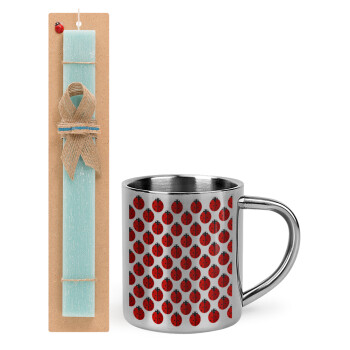 Coccinella, Easter Set, metallic thermal cup (300ml) & aromatic flat Easter candle (30cm) (TURQUOISE)