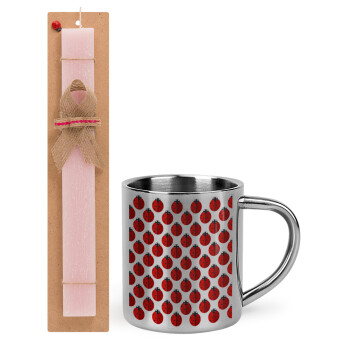 Coccinella, Easter Set, metallic thermal cup (300ml) & aromatic flat Easter candle (30cm) (PINK)