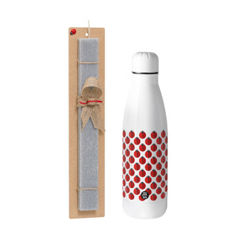 Coccinella, Easter Set, metallic Inox water bottle (700ml) & Easter scented flat candle (30cm) (GRAY)