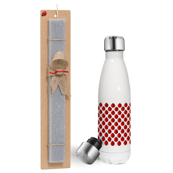 Coccinella, Easter candle, metallic white thermos bottle (500ml) & aromatic flat candle (30cm) (GRAY)