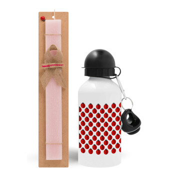 Coccinella, Easter Set, metallic aluminum bottle (500ml) & aromatic flat Easter candle (30cm) (PINK)