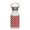 Metallic thermos (Stainless steel) White with wooden lid (bamboo), double-walled, 350ml