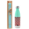 Easter Set, Metallic green/white thermos (Stainless steel), double-walled, 500ml & scented flat Easter candle (30cm) (TURQUOISE)