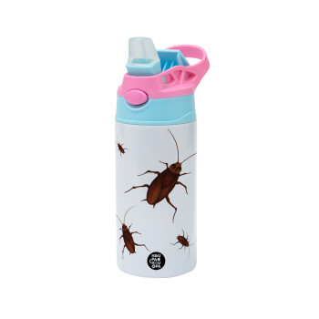 Blattodea, Children's hot water bottle, stainless steel, with safety straw, Pink/BlueCiel (360ml) BPA FREE