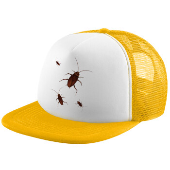 Blattodea, Adult Soft Trucker Hat with Yellow/White Mesh (POLYESTER, ADULT, UNISEX, ONE SIZE)