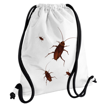Blattodea, Τσάντα πλάτης πουγκί GYMBAG λευκή, με τσέπη (40x48cm) & χονδρά κορδόνια