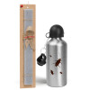 Easter Set, metallic silver aluminum water bottle (500ml) & aromatic flat Easter candle (30cm) (GRAY)