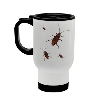 Blattodea, Stainless steel travel mug with lid, double wall white 450ml