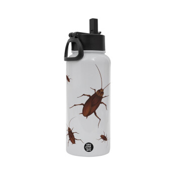 Blattodea, Metal mug thermo White with Straw and Spout Lid (Stainless steel), double wall, 950ml