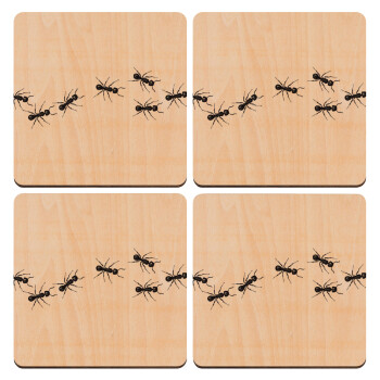Ants, ΣΕΤ x4 Σουβέρ ξύλινα τετράγωνα plywood (9cm)
