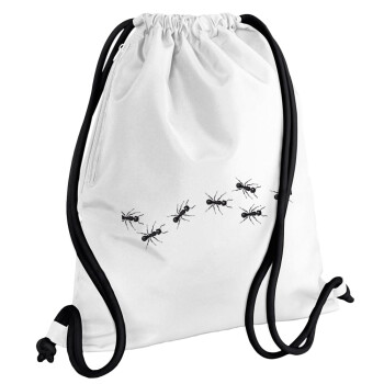 Ants, Τσάντα πλάτης πουγκί GYMBAG λευκή, με τσέπη (40x48cm) & χονδρά κορδόνια