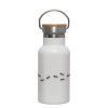 Metallic thermos (Stainless steel) White with wooden lid (bamboo), double-walled, 350ml