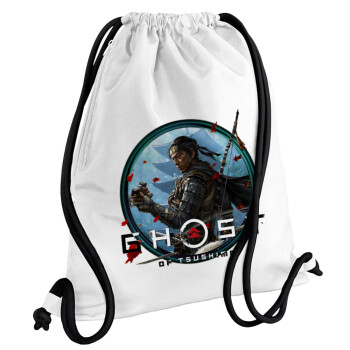 Ghost of Tsushima, Backpack pouch GYMBAG white, with pocket (40x48cm) & thick cords