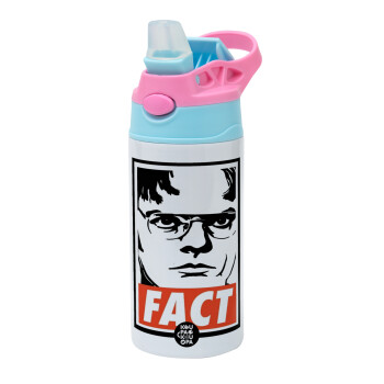 Dunder Mifflin FACT, Children's hot water bottle, stainless steel, with safety straw, Pink/BlueCiel (360ml) BPA FREE