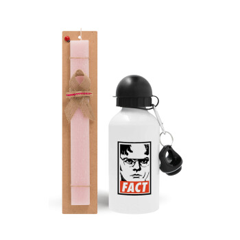 Dunder Mifflin FACT, Easter Set, metallic aluminum bottle (500ml) & aromatic flat Easter candle (30cm) (PINK)