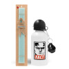 Easter Set, metallic aluminum water bottle (500ml) & scented flat candle (30cm) (TURQUOISE)