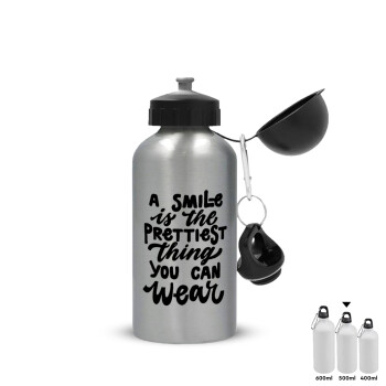 A smile is the prettiest thing you can wear, Metallic water jug, Silver, aluminum 500ml