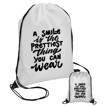 A smile is the prettiest thing you can wear, Pouch bag with black cords (1 piece)