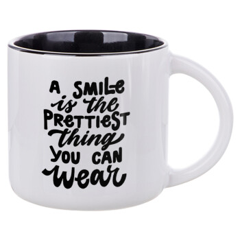 A smile is the prettiest thing you can wear, Κούπα κεραμική 400ml Λευκή/Μαύρη