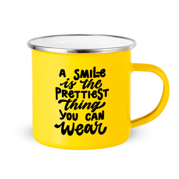 A smile is the prettiest thing you can wear, Yellow Enamel Metallic Cup 360ml