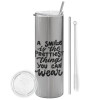 Eco friendly ποτήρι θερμό Ασημένιο (tumbler) από ανοξείδωτο ατσάλι 600ml, με μεταλλικό καλαμάκι & βούρτσα καθαρισμού