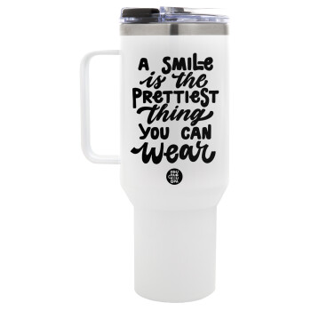 A smile is the prettiest thing you can wear, Mega Stainless steel Tumbler with lid, double wall 1,2L