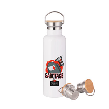 Among US Sabotage, Stainless steel White with wooden lid (bamboo), double wall, 750ml